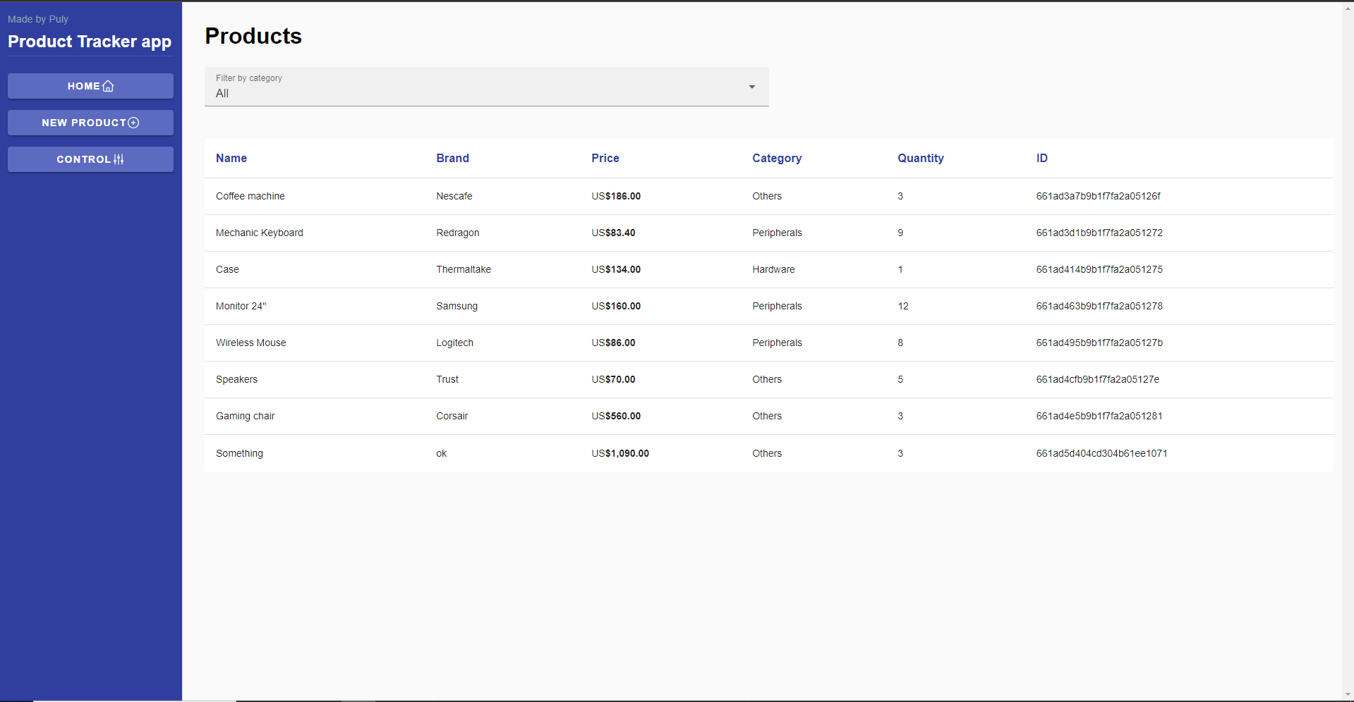 Rest API Product tracker